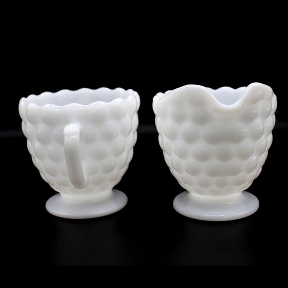 Vintage Anchor Hocking Milk Glass Bubble Pattern Footed Sugar and Creamer Set - Picture 5 of 8